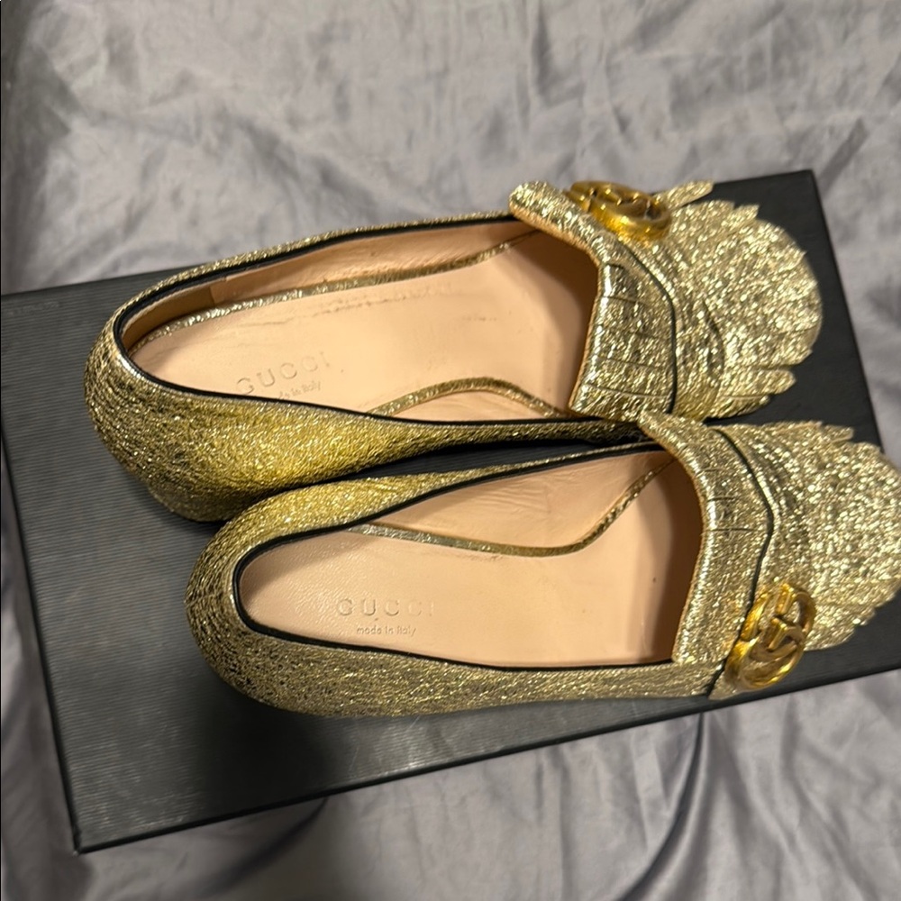 Gucci Gold Metallic Heels with Fringe Detail - Picture 10 of 10
